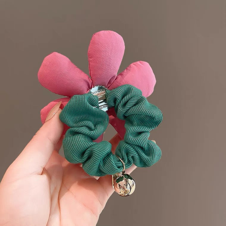 Pink flower hair tie