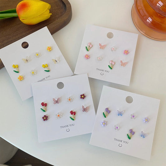 Four color set of flowery stud earring