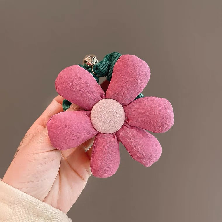 Pink flower hair tie