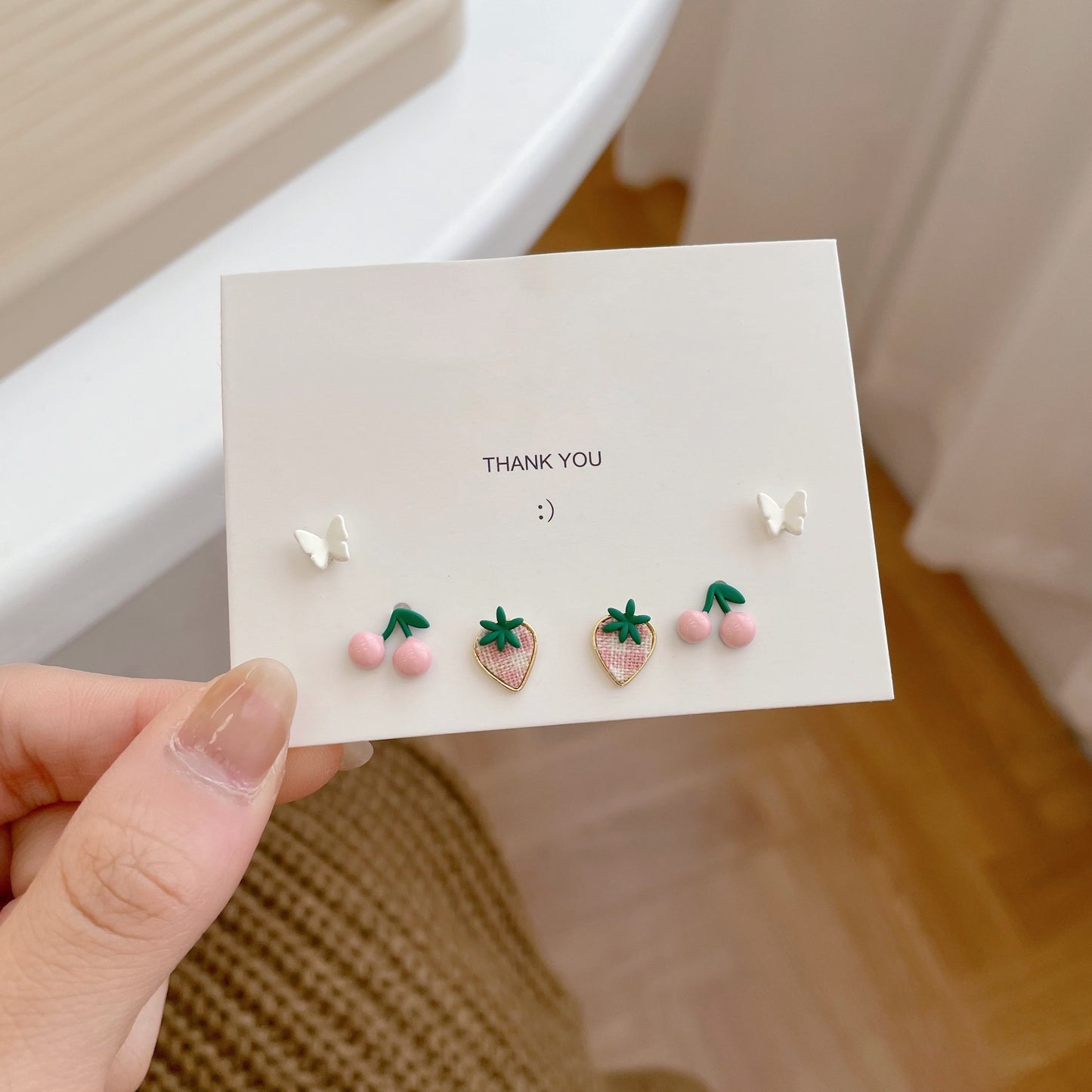 Pink Peach and Cherry stud earring